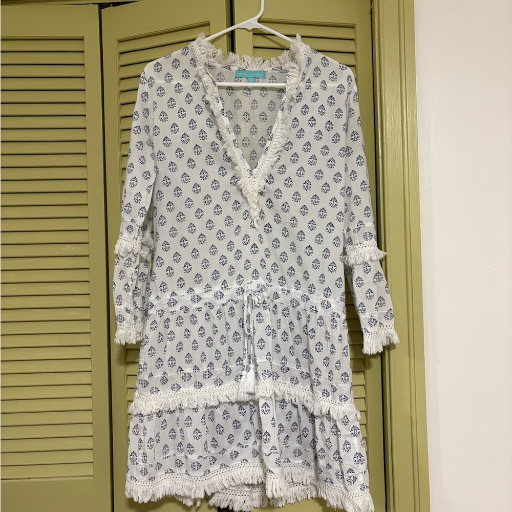 Melissa Odabash White and Blue Patterned Dress